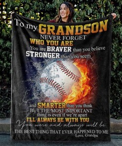 Baseball Grandson Fleece Blanket - Perfect for baseball-loving grandsons, this cozy fleece blanket is a grand slam