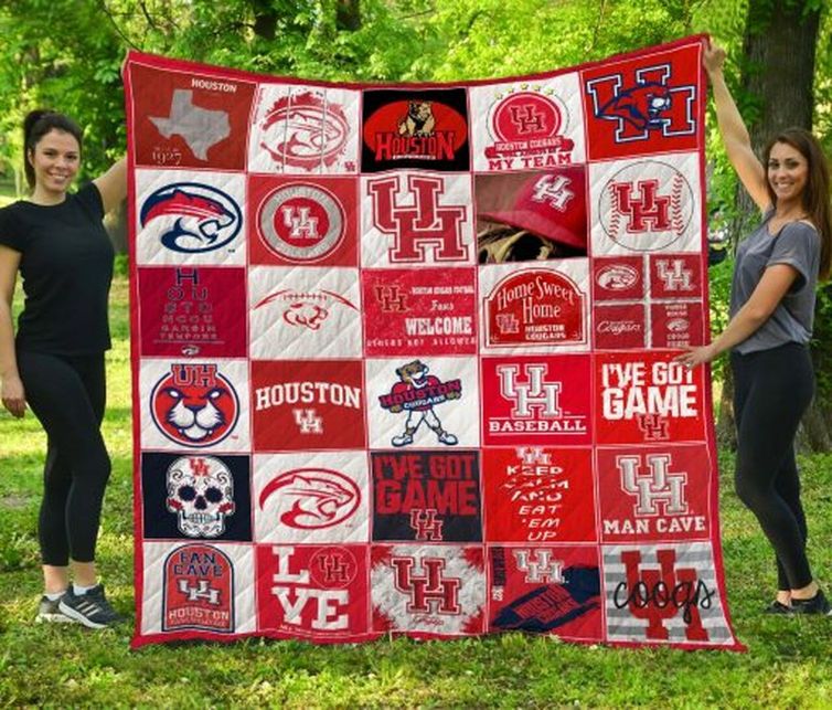 Baseball Ncaa Houston Cougars Quilt Bedding Set with Soft Quilt Blanket