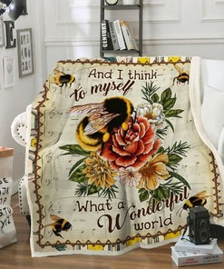 Bee And Flower And I Think To Myself What A Wonderful World Premium Comfy Sofa Throw Blanket with Bed Set Queen