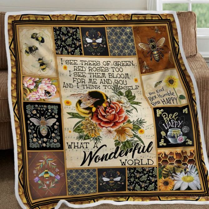 Bee And Flower Premium Comfy Sofa Throw Blanket with Quotes, Bed Set Queen