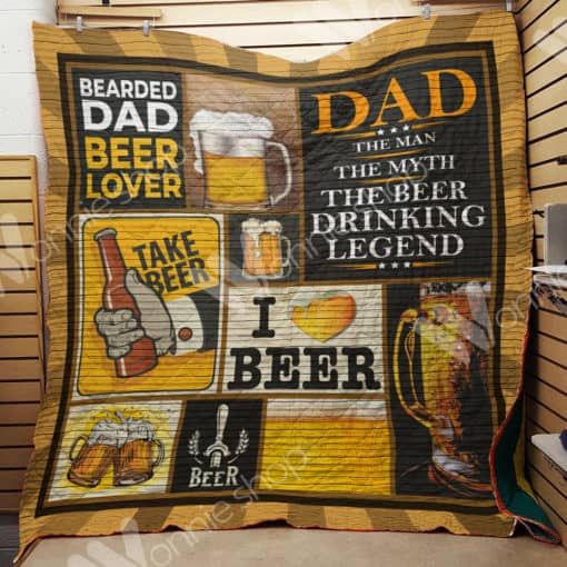 Beer Dad Bearded Dad Quilt Blanket with Quotes, Cute Bed Set