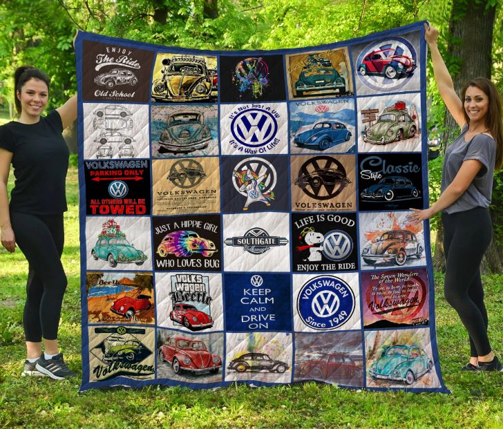 Beetle Quilt Blanket with Quotes for Kids, Bed Set Vintage