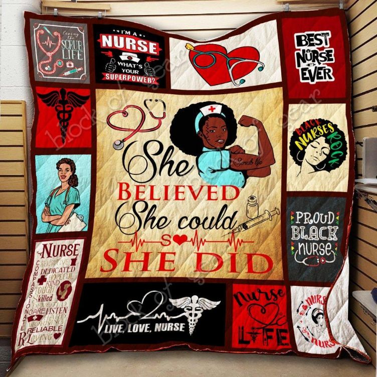 Black Nurse Quilt THH974 with Quotes, Bed Set Queen