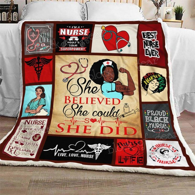 Black Nurse THH974 Sofa Blanket with Quotes, Cute Bed Set