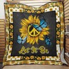 Blue Butterfly Peace Symbol Sunflower Hippie Quilt Blanket - Bohemian and Peaceful Blanket for Your Home