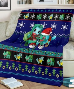 Blue Gearzime Pokemon Christmas Fleece Blanket Gift For Fan, Premium Comfy Sofa Throw Blanket Gift