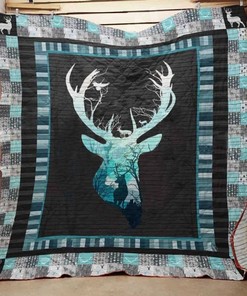 Blue Gradient Hunting Deer Hunting Lo Quilt Blanket for Hunting Lovers