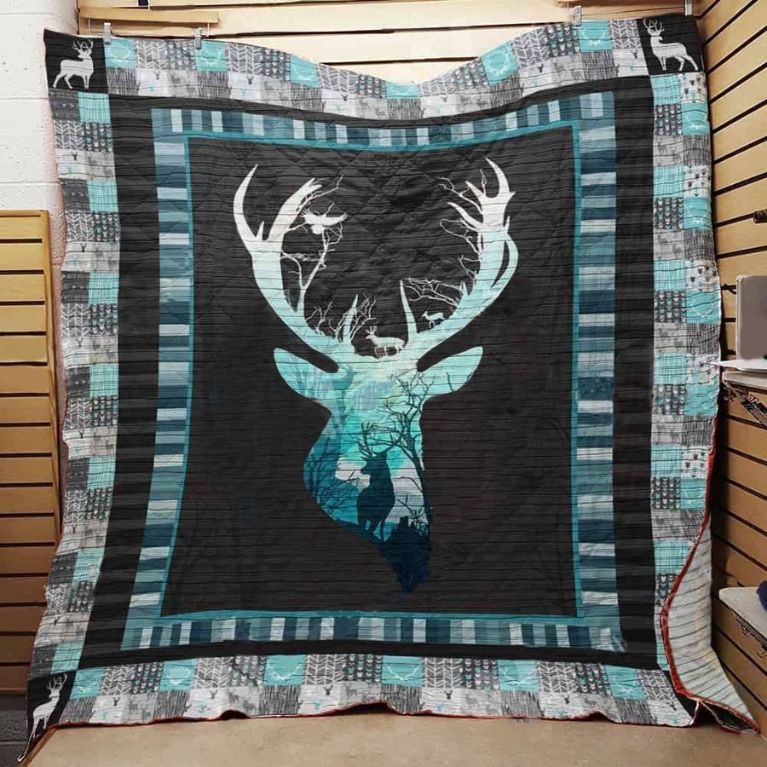 Blue Gradient Hunting Deer Hunting Lo Quilt Blanket for Hunting Lovers