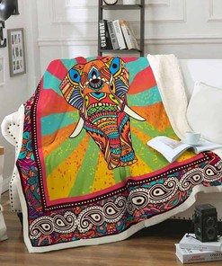 Boho Elephant Art Quilt Blanket - Premium Comfy Sofa Throw Blanket