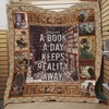 Book And Day Keep Reality Away Quilt Blanket with Inspirational Quote