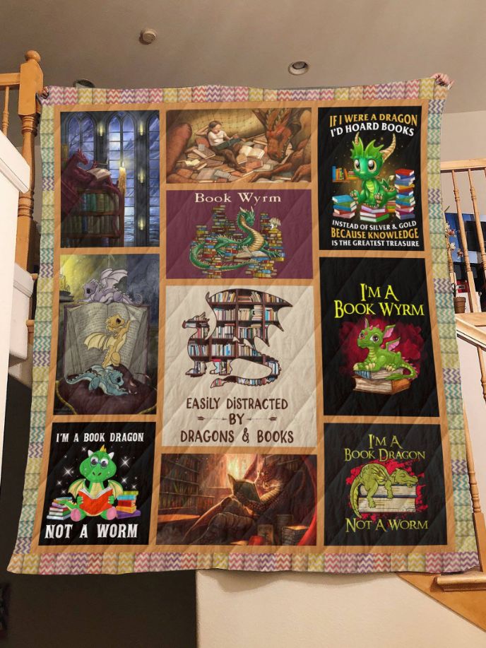 Book Wyrm Easily Distracted By Dragons And Books Quilt Blanket perfect for Kids Quilt Bedding Set