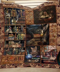 Books And Cats Hobby Quilt Bedding Set - A Beautiful Quilt Bedding Set for Book-Loving Cat Fans