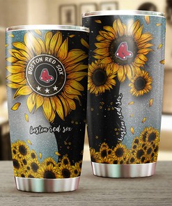 Boston Red Sox MLB Tumbler for sunshine lovers with sunflower design and custom MLB logo