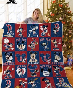Boston Red Sox's Do Damage with Mickey Mouse Quilt Blanket - Soft and Warm