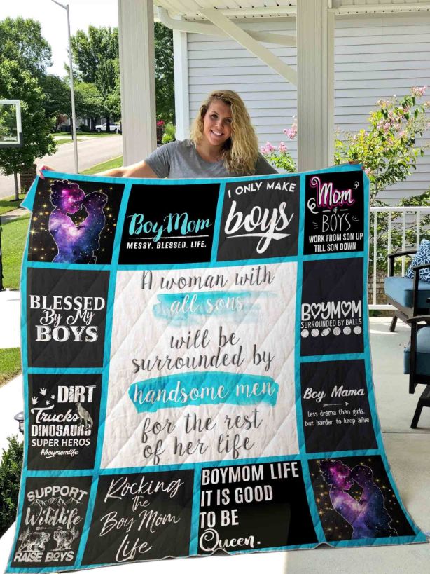 Boymom Blessed By My Boys Quilt Bedding Set with Quilt Blanket, Perfect Gifts for Mothers