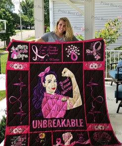 Breast Cancer Awareness Quilt Blanket: I Am Strong, I Am Powerful