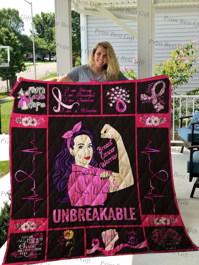 Breast Cancer Awareness Quilt Blanket: I Am Strong, I Am Powerful
