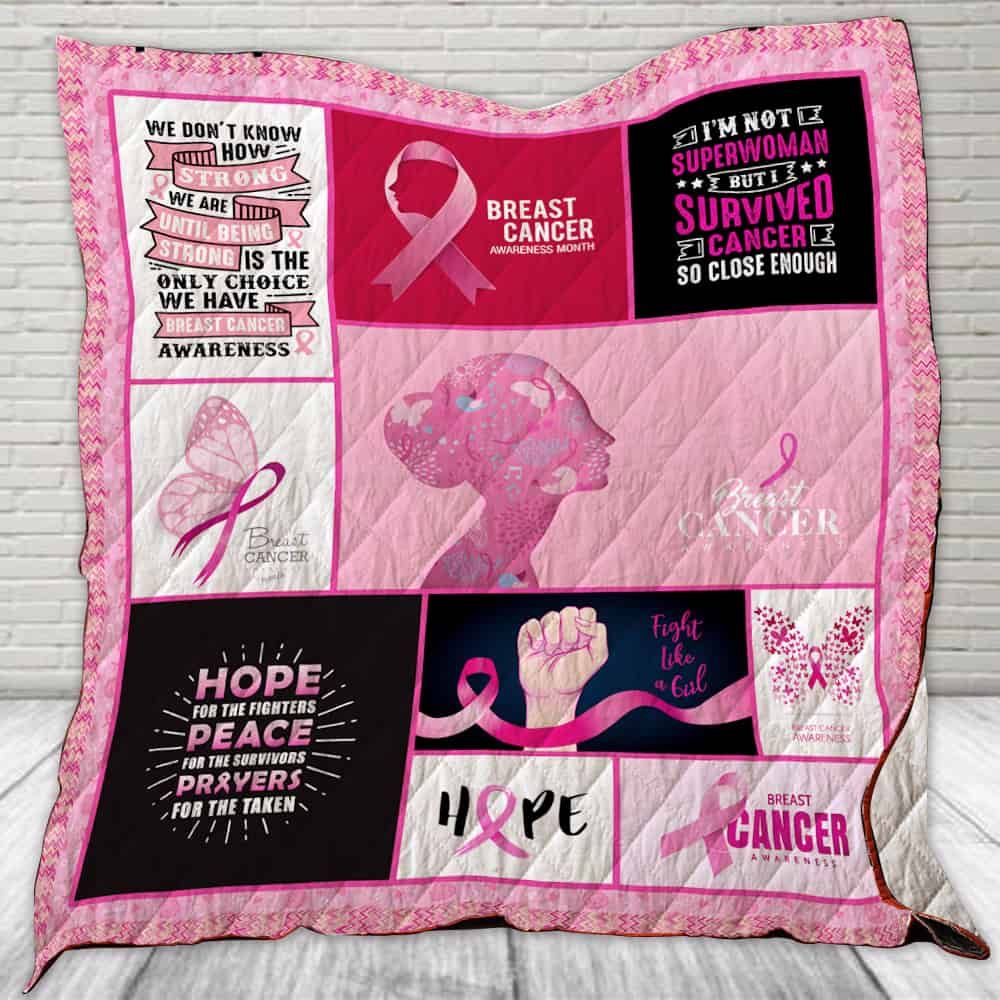 Breast Cancer Awareness Quilt Blanket: Strong Is The Only Choice