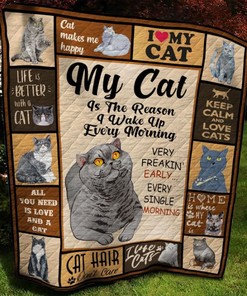 British Short Hair Cat Is The Reason I Wake Up Every Morning Very Freakin' Early Every Morning Quilt Blanket