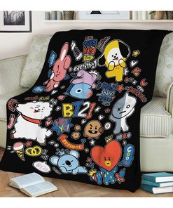 Bt21 Bangtan Boys Premium Fleece Blanket Gift for Fan with Quilt Bedding Set, Great Gifts for K-Pop Lovers