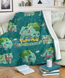 Bulbasaur Pokemon Fleece Blanket Gift for Fans, Premium Comfy Sofa Throw Blanket