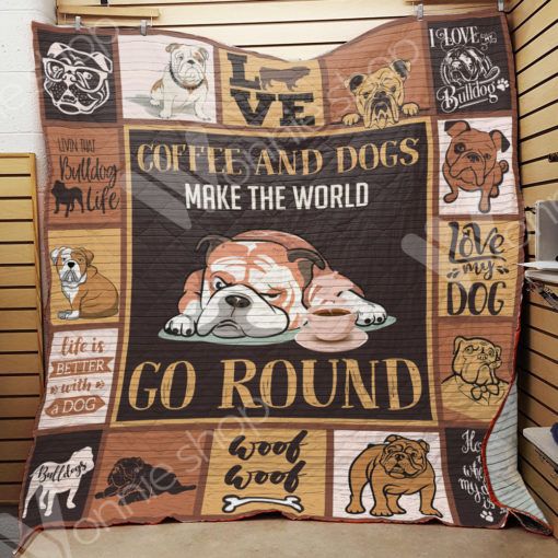 Bulldog Coffee and Dogs Quilt Bedding Set for Animal Lovers