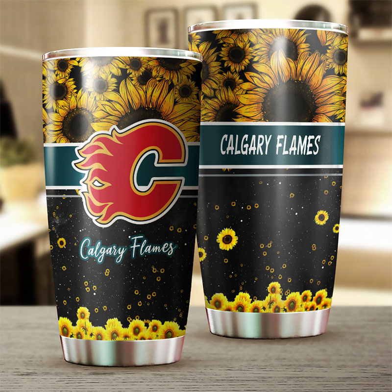 Calgary Flames NHL Tumbler - Beautiful Sunflower Design That Will Make Your Day - Image 2