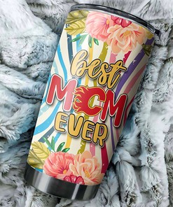 Calgary Flames NHL Tumbler: Best Mom Ever Tumbler with Flower Design, Personalized for NHL Fans