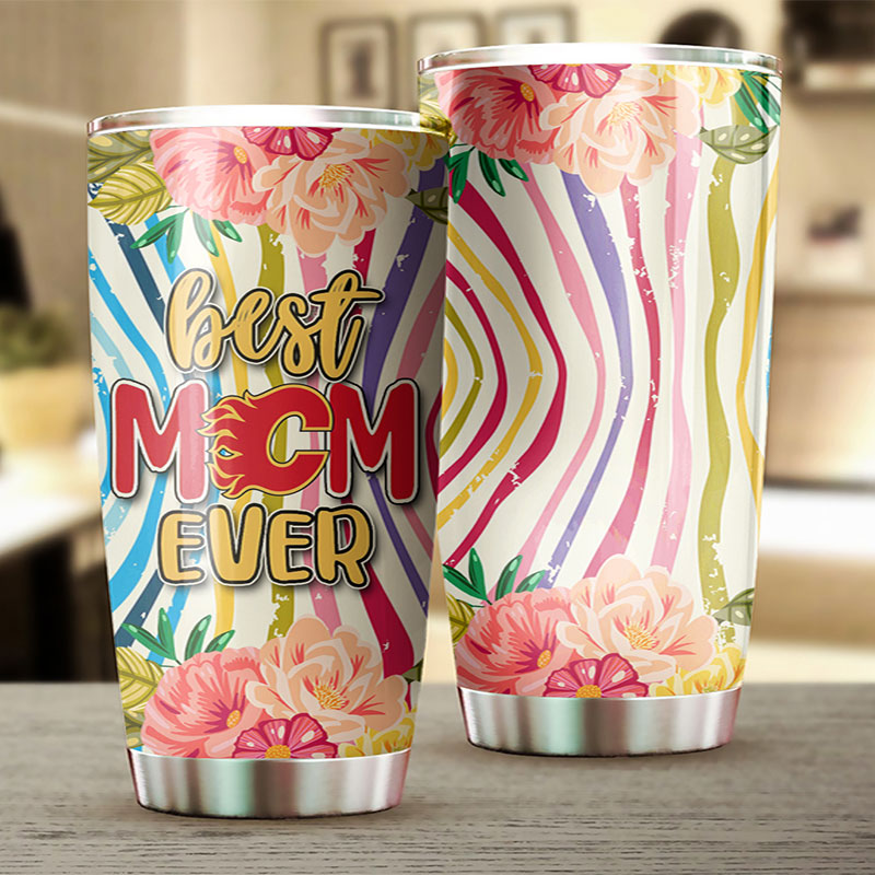 Calgary Flames NHL Tumbler: Best Mom Ever Tumbler with Flower Design, Personalized for NHL Fans - Image 2