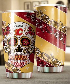 Calgary Flames NHL Tumbler: Skull Design Tumbler for NHL Fans, Perfect for Game Nights