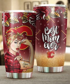 Calgary Flames NHL Tumbler: Strong Best Mom Ever Tumbler with Flower Design, Personalized for NHL Fans