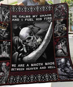 Calm Your Chaos with Skull Husband and Wife Quilt Blanket - Personalized Gifts
