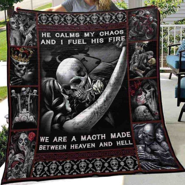 Calm Your Chaos with Skull Husband and Wife Quilt Blanket - Personalized Gifts