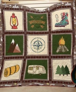 Camping Adventure with Quotes Quilt Bedding Set for Nature Lovers