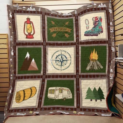 Camping Adventure with Quotes Quilt Bedding Set for Nature Lovers