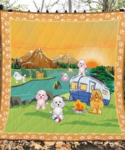 Camping Standard Poodle By The River Quilt Bedding Set
