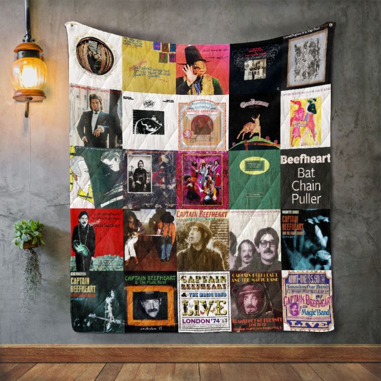 Captain Beefheart Albums Quilt Blanket with Quotes, Bed Set Vintage
