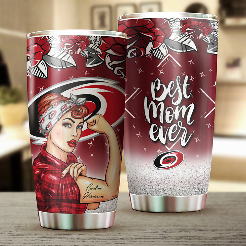 Carolina Hurricanes NHL Tumbler: Strong Best Mom Ever Tumbler with NHL Logo, Perfect for Dedicated Fans