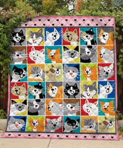 Cat Cartoon Funny Drawing Cat Lo Quilt Bedding Set for Kids