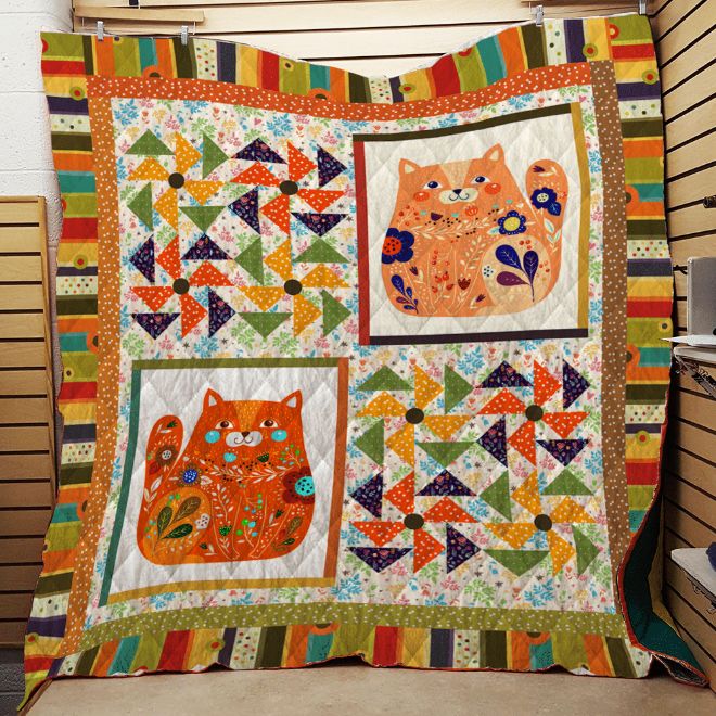Cat Flower Pattern Cat Lo Quilt Blanket - An Adorable and Colorful Quilt Bedding Set for Cat Lovers
