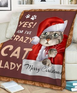 Cat Santa Clause Yes Am The Crazy Cat Lady Merry Christmas Premium Comfy Sofa Throw Bed Set for Girls