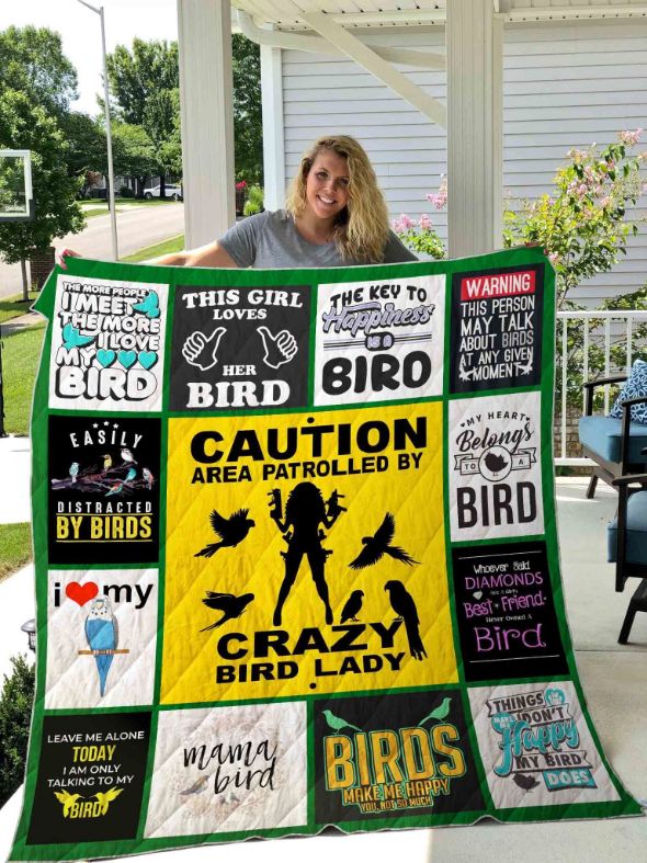 Caution Area Patrolled By Crazy Bird Lady Quilt Blanket with Bed Set Cute