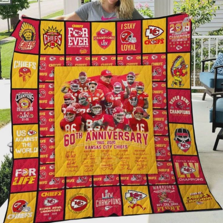 Celebrate the Kansas City Chiefs 50th anniversary with this commemorative quilt blanket