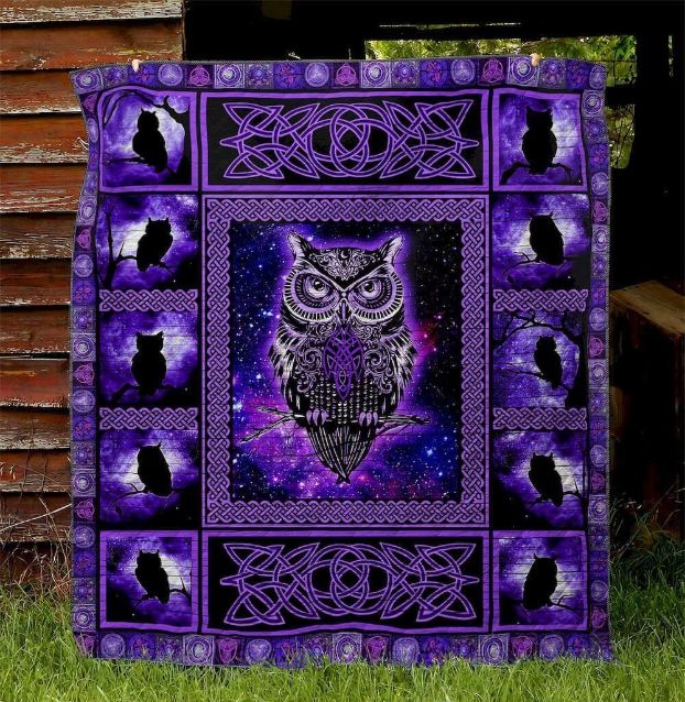 Celtic Owl With Purple Night Pattern Quilt Bedding Set - Unique and Eye-Catching Design