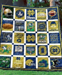 Champions Ncaa Notre Dame Fighting Irish Quilt Bedding Set with Combined Quilt Blanket