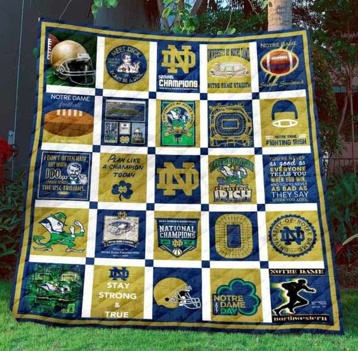 Champions Ncaa Notre Dame Fighting Irish Quilt Bedding Set with Combined Quilt Blanket