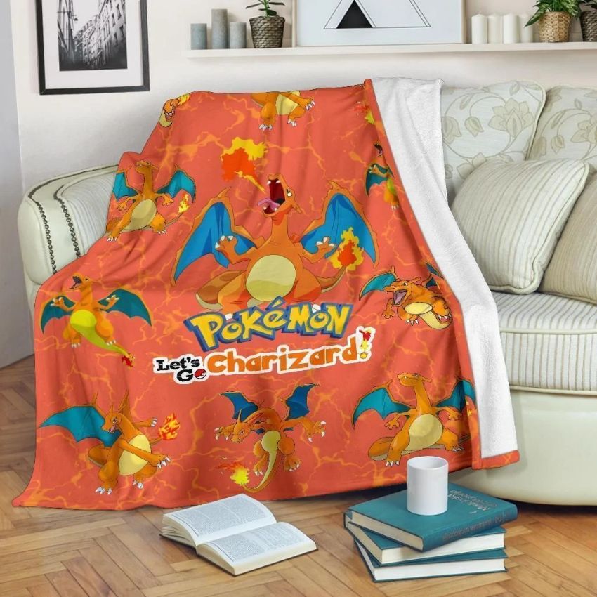Charizard Pokemon Fleece Blanket Gift for Fans, Premium Comfy Sofa Throw Blanket