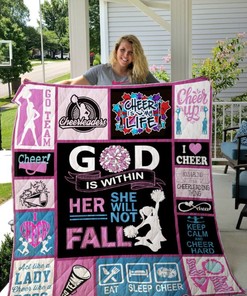 Cheerleading God Is Within Her And She Will Not Fall Quilt Bedding Set for Cheerleading Fans
