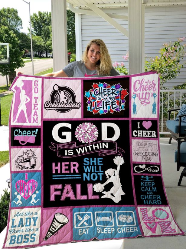 Cheerleading God Is Within Her And She Will Not Fall Quilt Bedding Set for Cheerleading Fans
