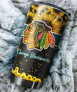 Chicago Blackhawks NHL Tumbler - Beautiful Sunflower Tumbler with Hockey Grunge Design - G Fanatics